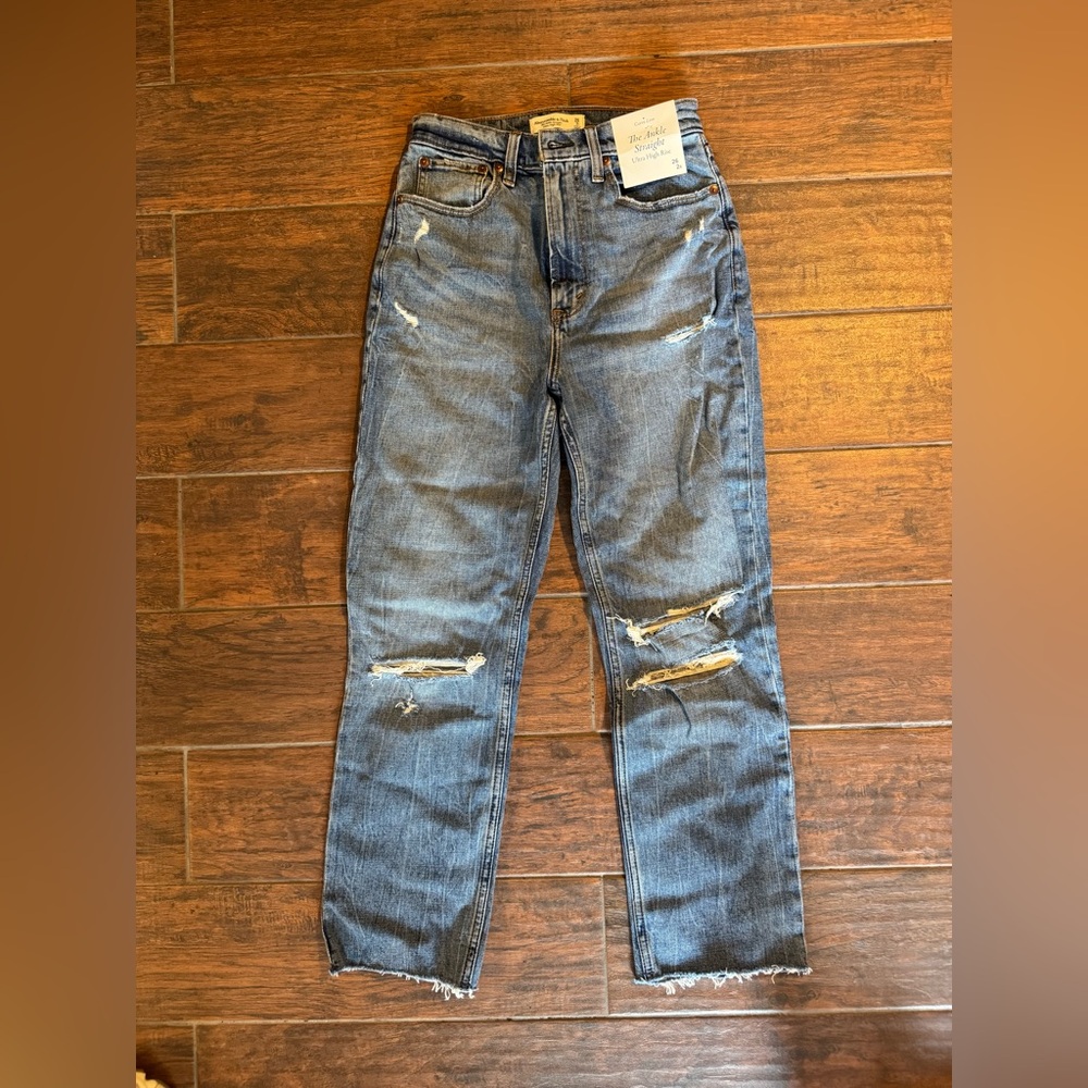 Abercrombie & Fitch Blue Distressed Straight Leg Jeans